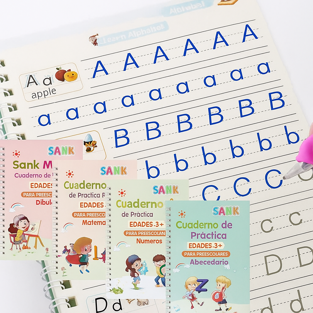 Set x4 Libros de Caligrafía Mágica Reutilizable – Escritura Fácil y Divertida Para Niños ✨👧👦