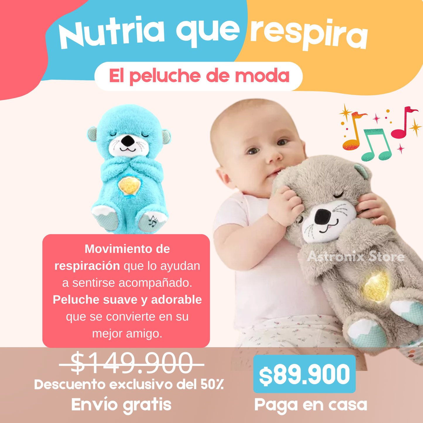 Peluche nutria que respira relajante