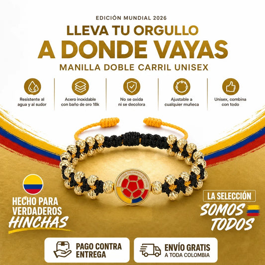 MANILLA DOBLE CARRIL DE LA SELECCIÓN COLOMBIA BAÑADA EN ORO 18k