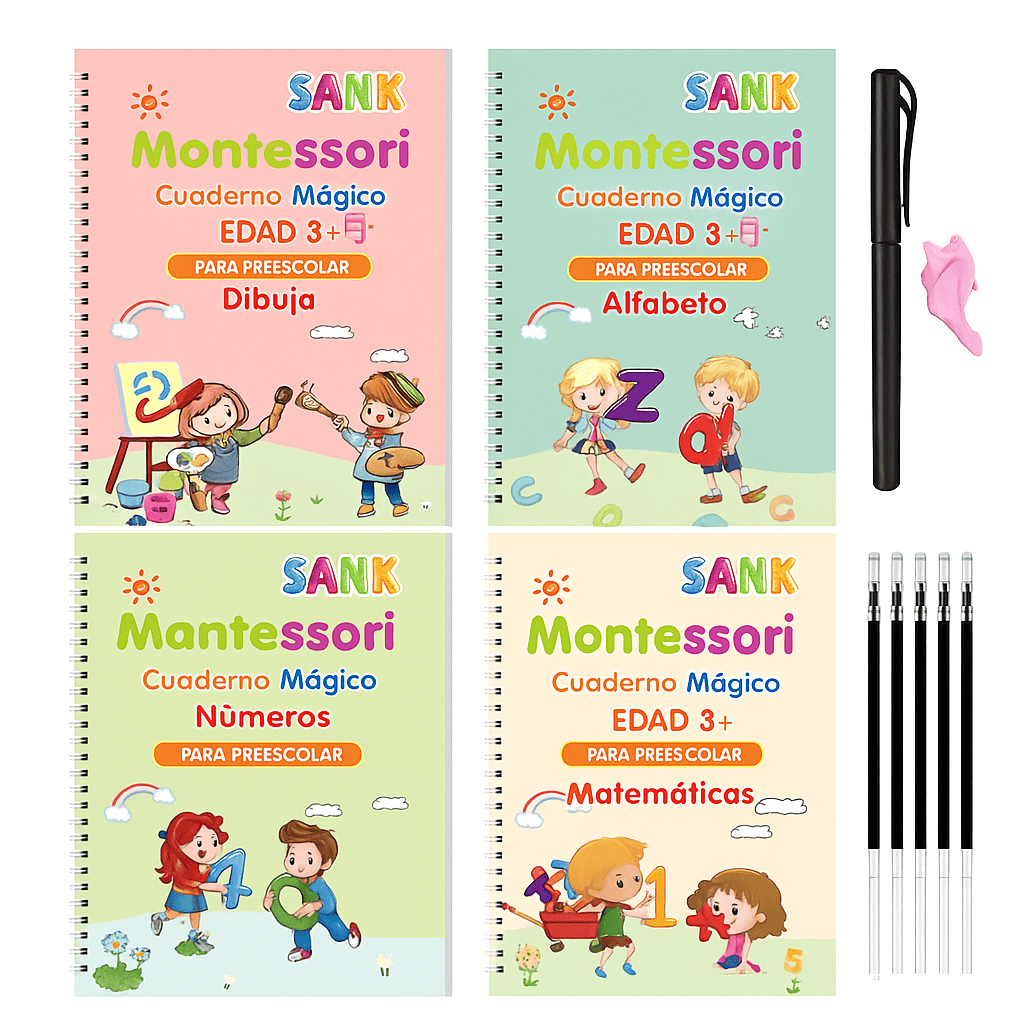 Set x4 Libros de Caligrafía Mágica Reutilizable – Escritura Fácil y Divertida Para Niños ✨👧👦