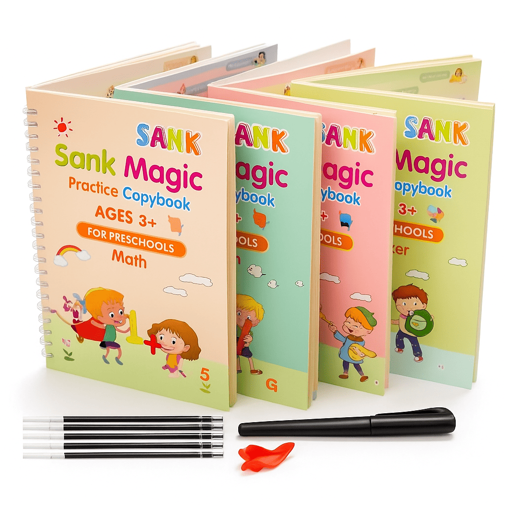 Set x4 Libros de Caligrafía Mágica Reutilizable – Escritura Fácil y Divertida Para Niños ✨👧👦