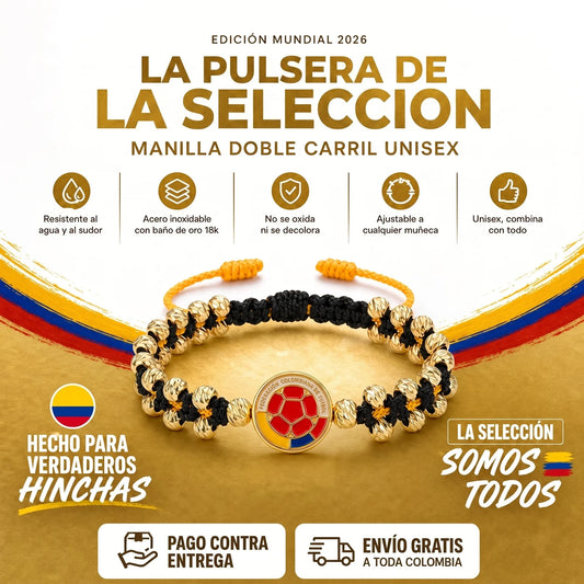 MANILLA DOBLE CARRIL DE LA SELECCIÓN COLOMBIA BAÑADA EN ORO 18k