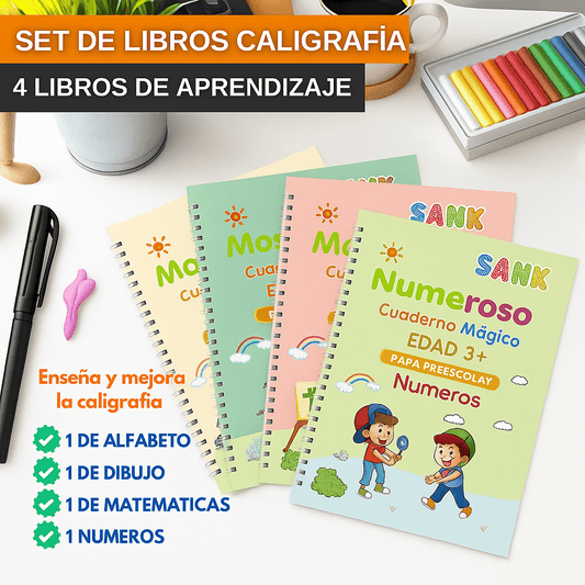 Set x4 Libros de Caligrafía Mágica Reutilizable – Escritura Fácil y Divertida Para Niños ✨👧👦